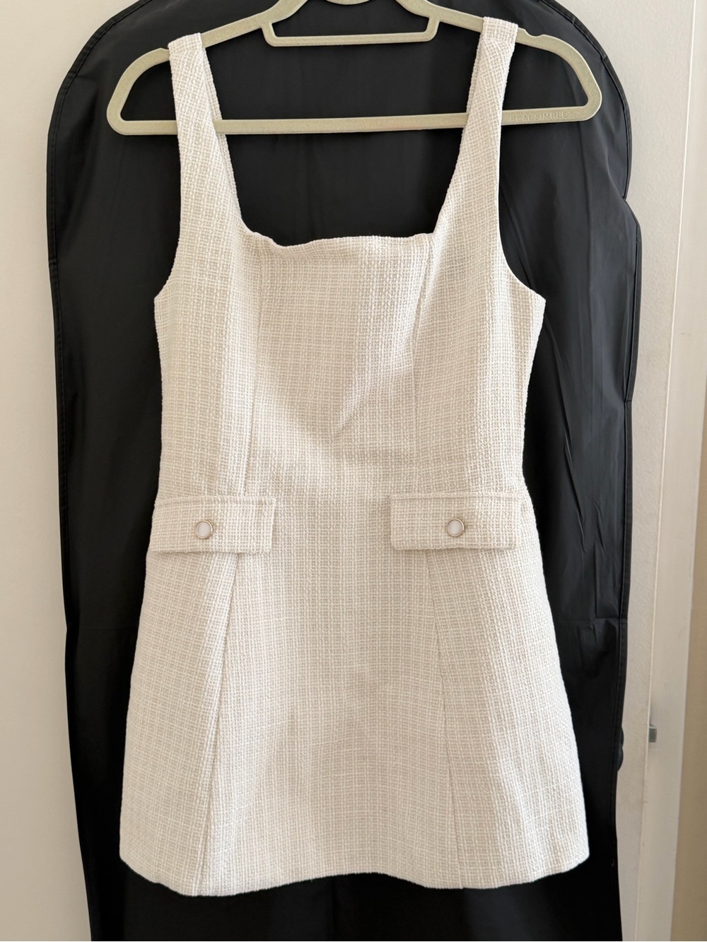 Fashion Nova Cream Tweed Square Neck A-Line Mini Dress